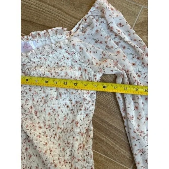 Juicy Gossip Ditsy Floral Ruched Mini Sheer Dress 12 Cottage Coquette Puff - Picture 7 of 7